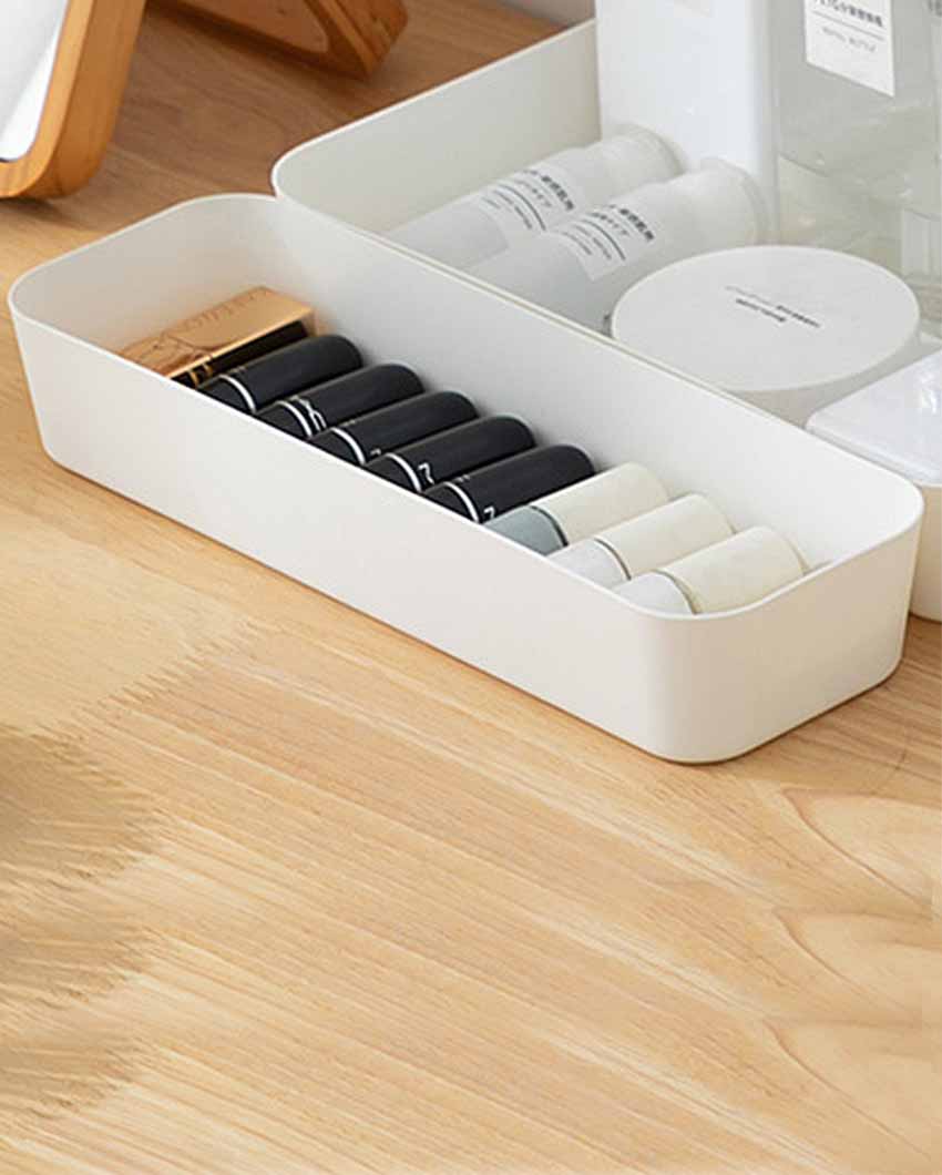 White Small Plastic Storage Trays | Set Of 3 - Dusaan
