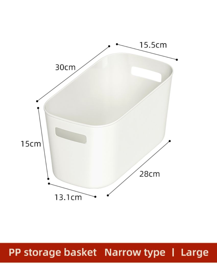 White Plastic Narrow Storage Basket | Set Of 2
