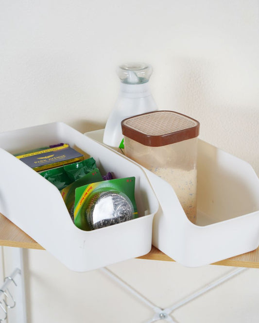 White Strip Plastic Storage Baskets | Set Of 2