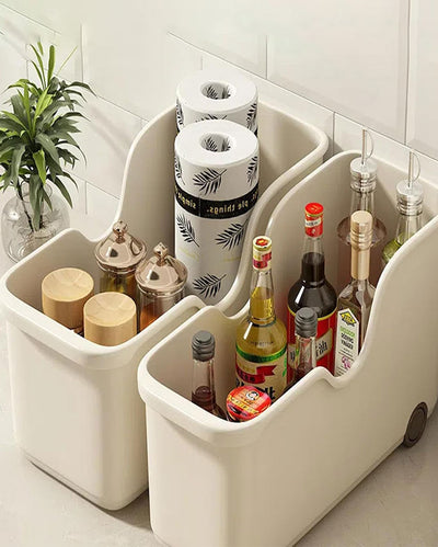 Modern Plastic Multi-Purpose Storage Basket with Wheels | Set of 2