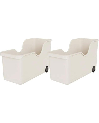 Modern Plastic Storage Basket with Wheels | Set of 2