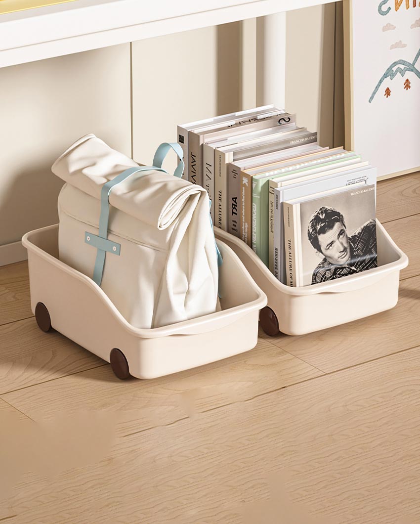 Plastic Utility Basket With Wheels | Set Of 2 | 9 x 13 x 5 inches