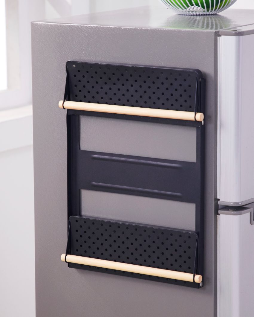 Trendy Double Shelf Magnetic Metal Storage Black