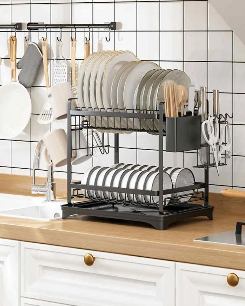 Attractive Metal Double Layer Dish Rack Black