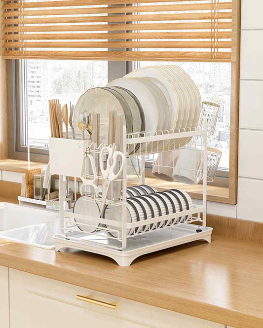 Attractive Metal Double Layer Dish Rack White