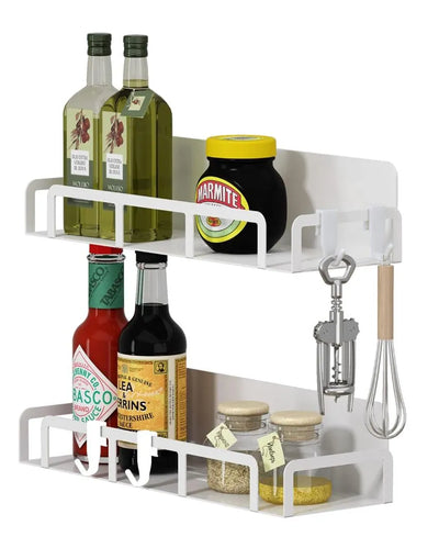 Classy Magnetic Metal Storage Shelf With Hooks