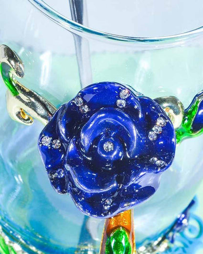 Luxury Crystal Paradise Glass Mug With Spoon Blue