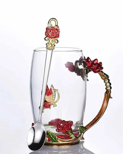 Luxury Crystal Paradise Glass Mug With Spoon Red