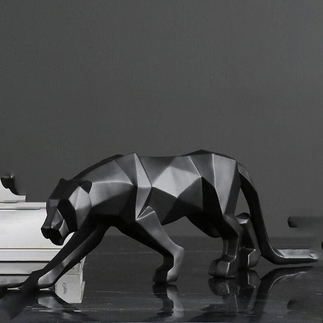 Black Matte Finish Modern Art Resin Geometric Panther Statue