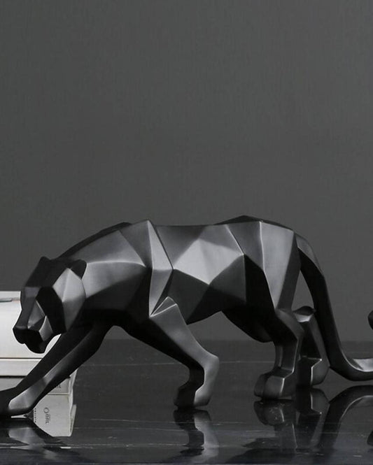 Black Matte Finish Modern Art Resin Geometric Panther Statue