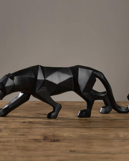 Black Matte Finish Modern Art Resin Geometric Panther Statue