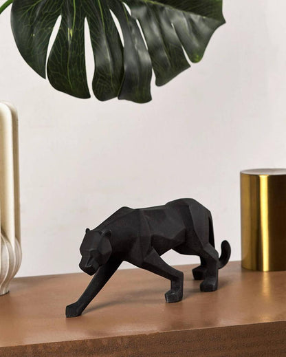 Black Matte Finish Modern Art Resin Geometric Panther Statue