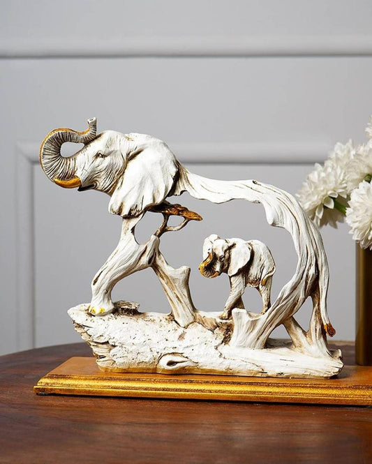 Feng Shui Resin Elephant Showpiece with Wooden Base