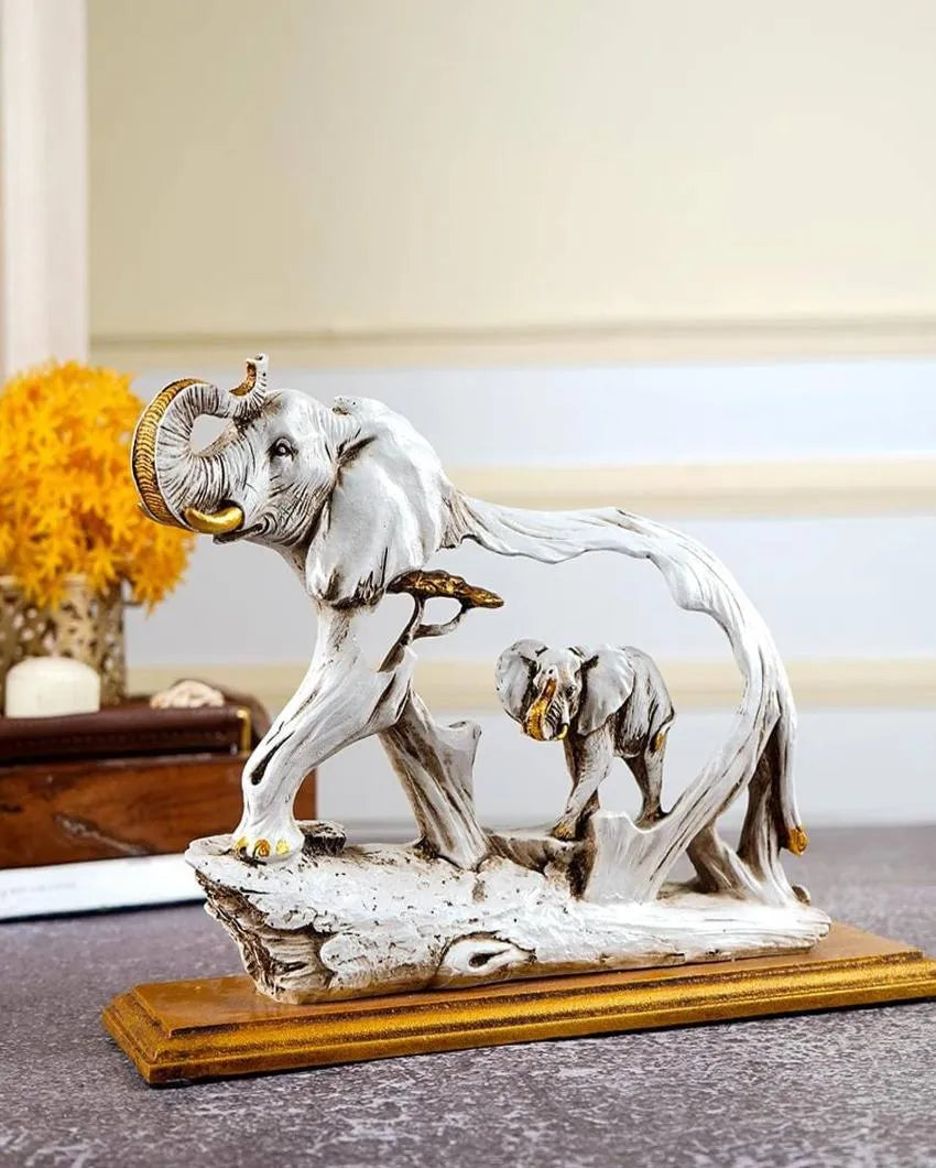 Feng Shui Resin Elephant Showpiece with Wooden Base