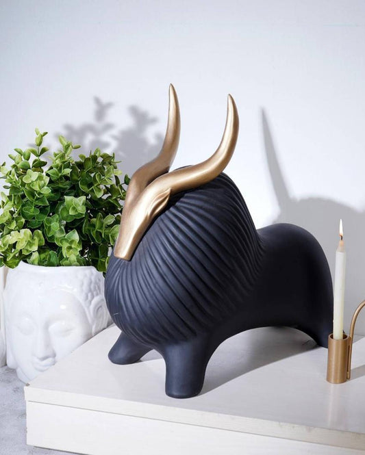 Golden Horned Yak Table Accent Showpiece
