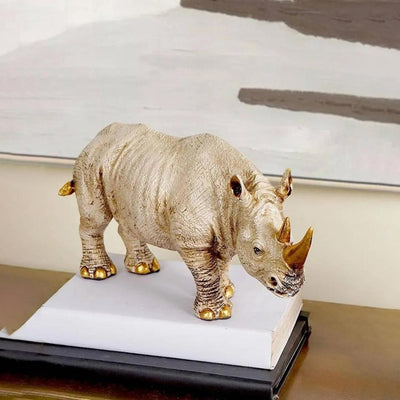 Golden Horned Rhino Resin Table Accent Showpiece