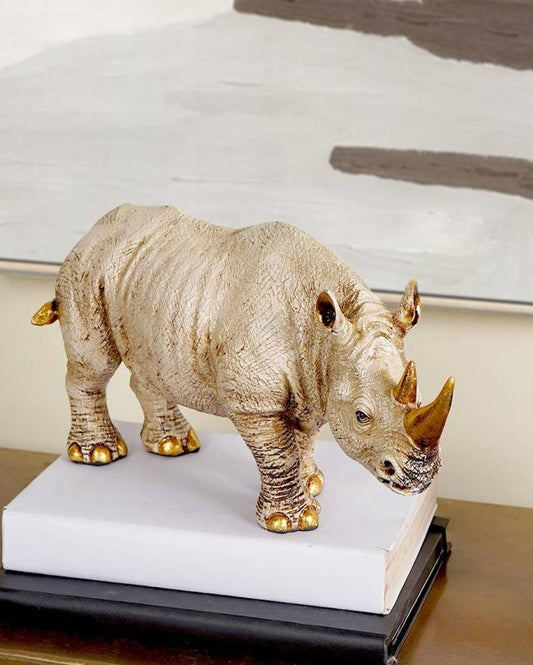 Golden Horned Rhino Resin Table Accent Showpiece