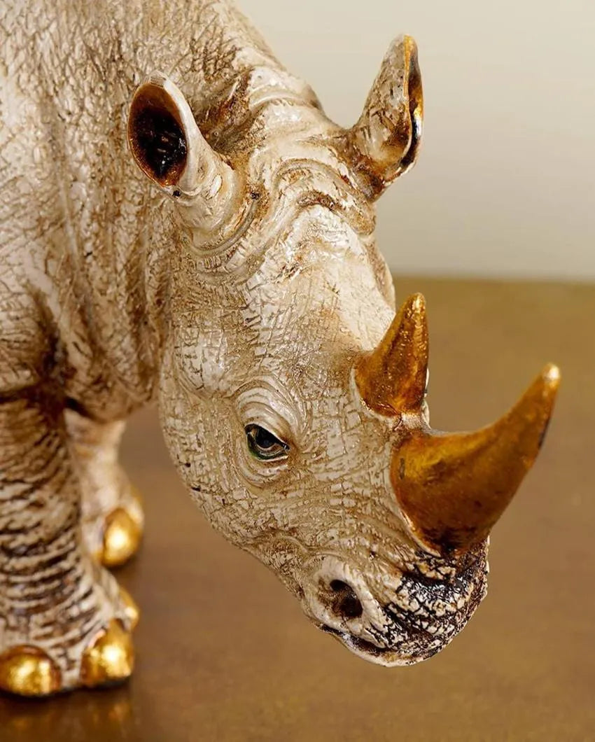 Golden Horned Rhino Resin Table Accent Showpiece