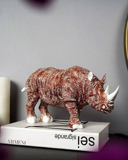 Golden Horned Rhino Resin Table Accent Showpiece