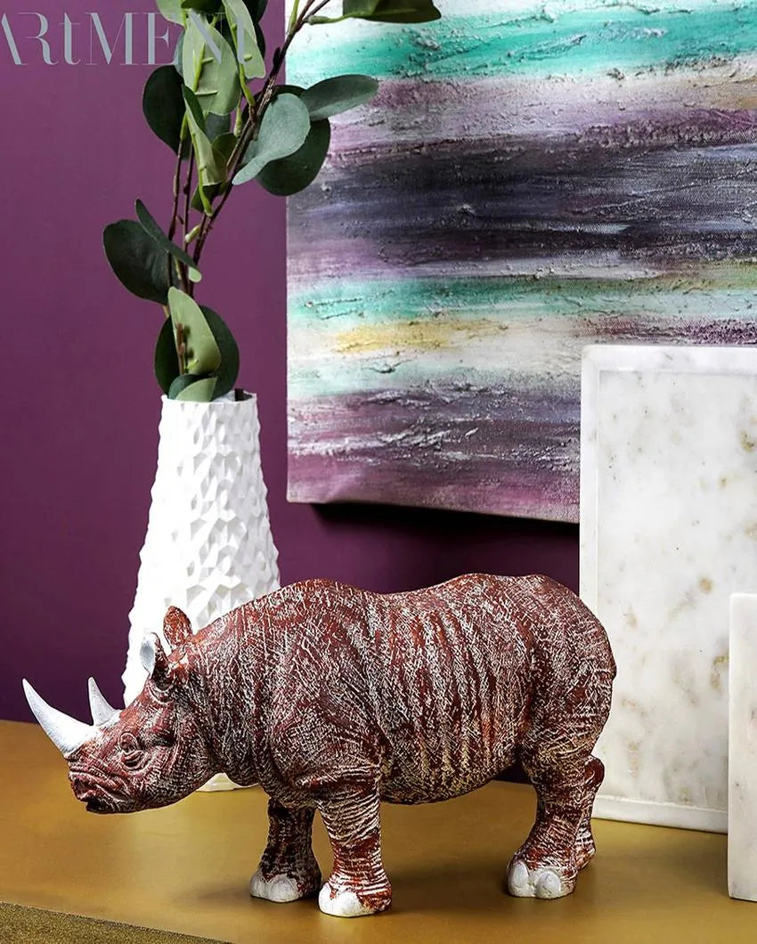 Golden Horned Rhino Resin Table Accent Showpiece