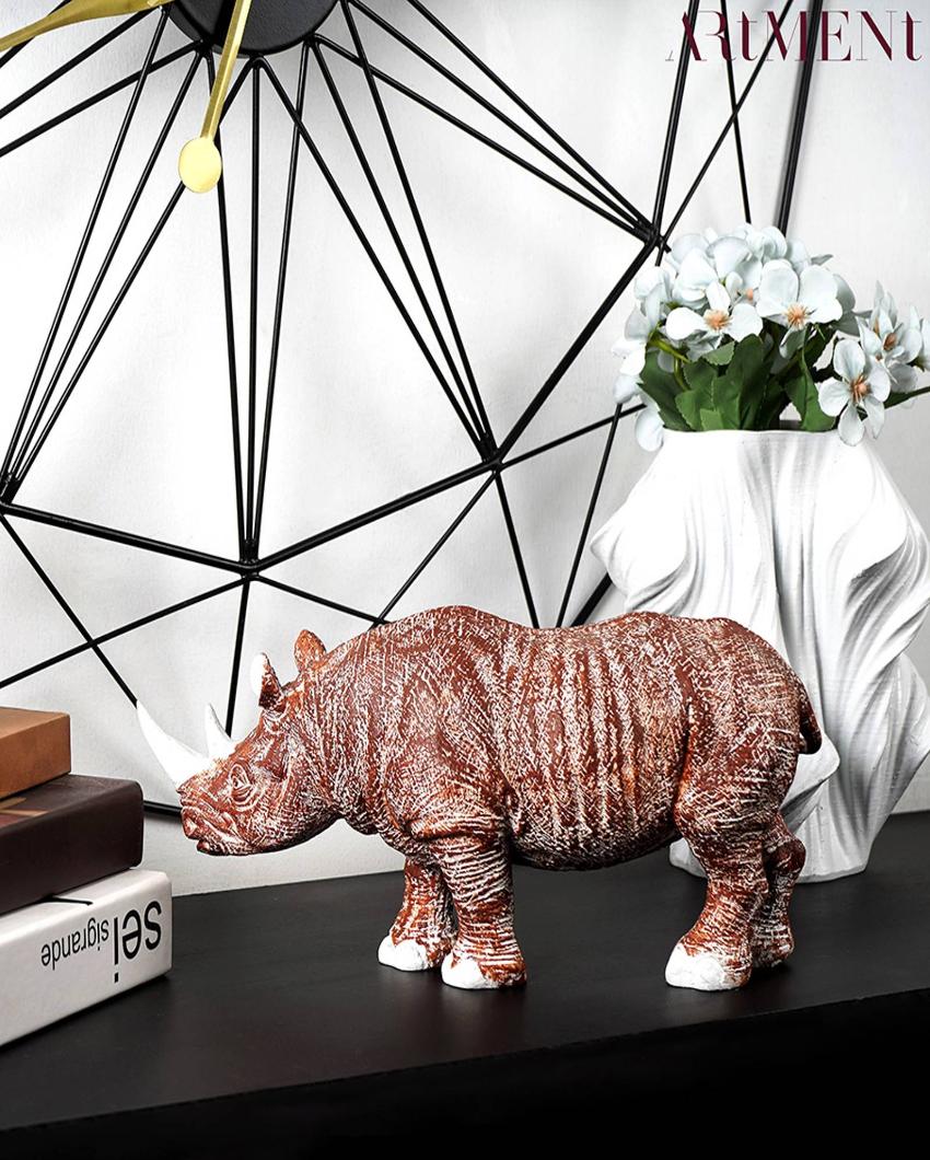 Golden Horned Rhino Resin Table Accent Showpiece