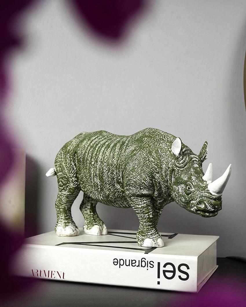 Golden Horned Rhino Resin Table Accent Showpiece