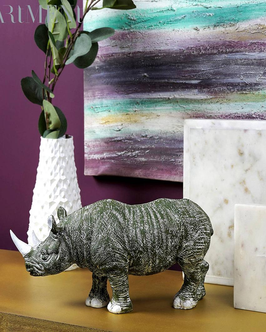 Golden Horned Rhino Resin Table Accent Showpiece