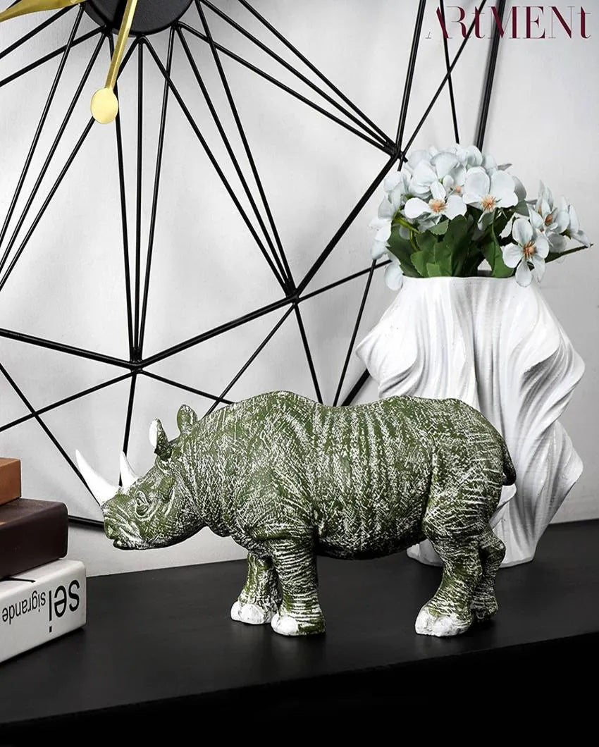 Golden Horned Rhino Resin Table Accent Showpiece