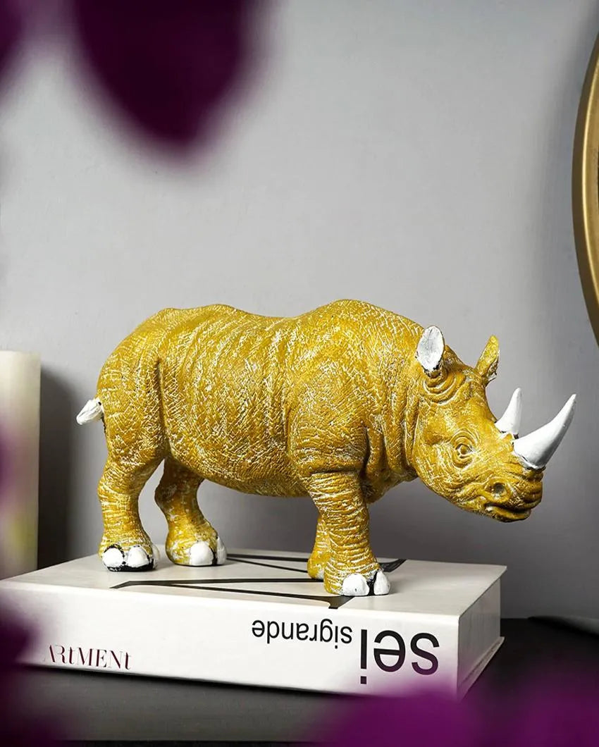 Golden Horned Rhino Resin Table Accent Showpiece