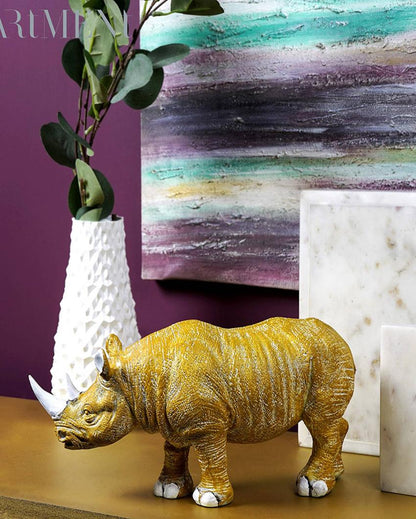 Golden Horned Rhino Resin Table Accent Showpiece