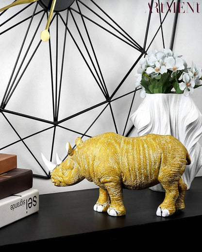 Golden Horned Rhino Resin Table Accent Showpiece