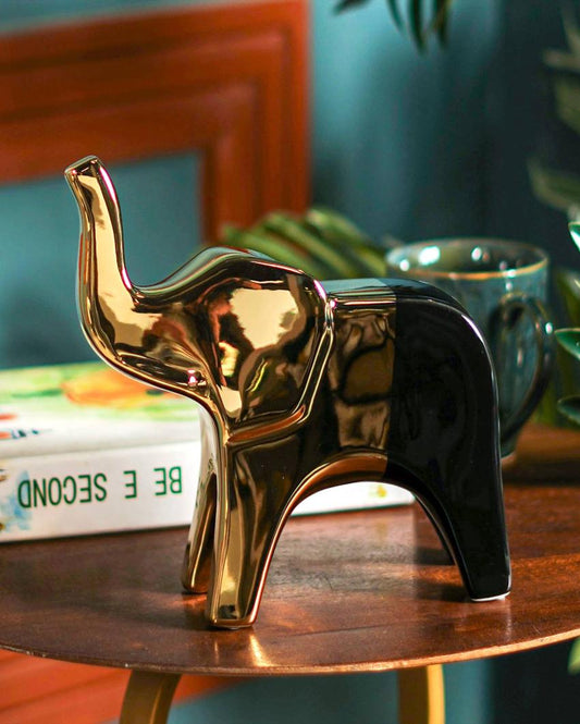 Nordic Elegance Gold Elephant Ceramic Sculpture