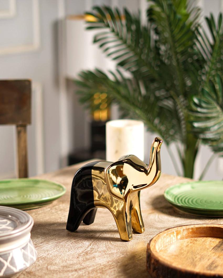 Nordic Elegance Gold Elephant Ceramic Sculpture