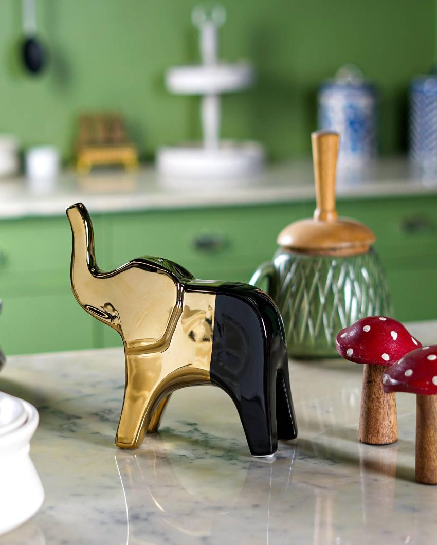 Nordic Elegance Gold Elephant Ceramic Sculpture