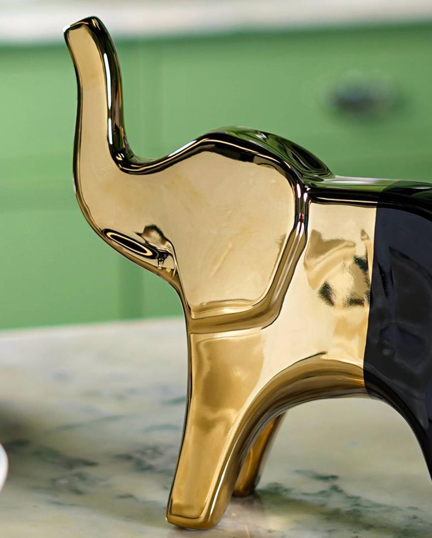 Nordic Elegance Gold Elephant Ceramic Sculpture