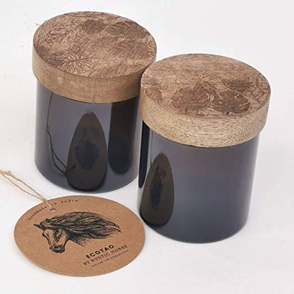 Island Artsy Wood And Glass Kitchen Jars For Storage | Set Of 2 | 100 ml