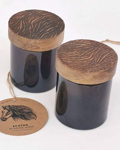 Zebra Artsy Wood And Glass Kitchen Jars For Storage | Set Of 2 | 100 ml