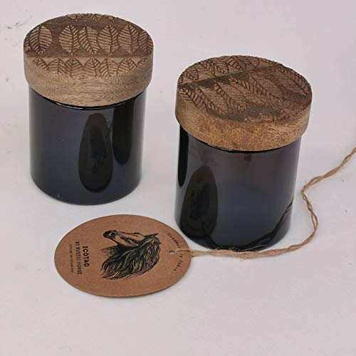 Tropical Artsy Wood And Glass Kitchen Jars For Storage | Set Of 2 | 100 ml