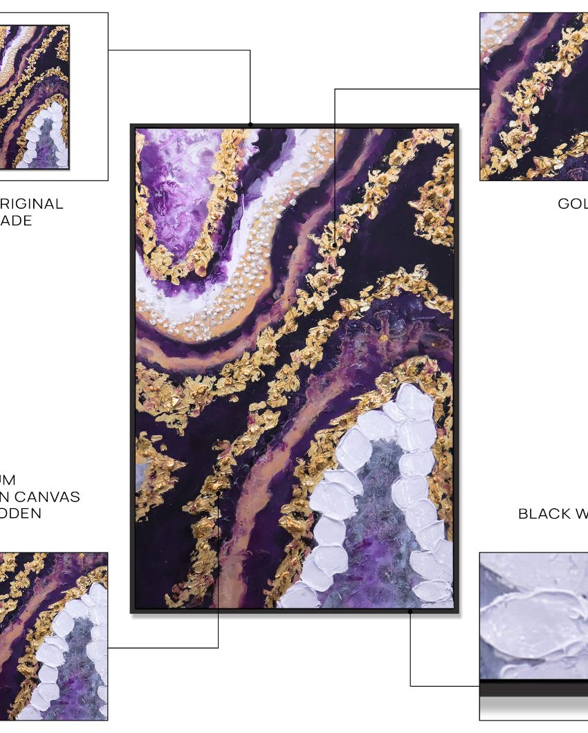 Burgundy Amethyst Canvas Framed Acrylic Paint Hand Paintings | 32 x 47 inches , 40 x 59 inches