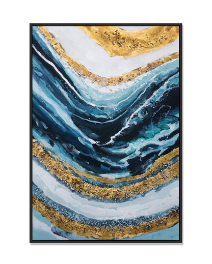 Blue Upsurges Canvas Framed Acrylic Paint Hand Paintings | 32 x 47 inches , 40 x 59 inches