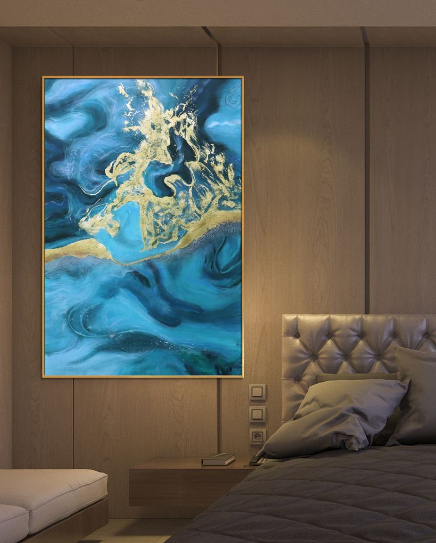 Blue Sublime Canvas Framed Acrylic Paint Hand Paintings | 32 x 47 inches