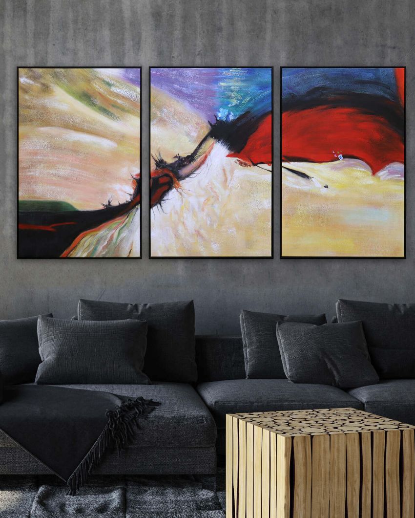 Colorful Painting On Oil Canvas | 24 x 36 inches | Set Of 3