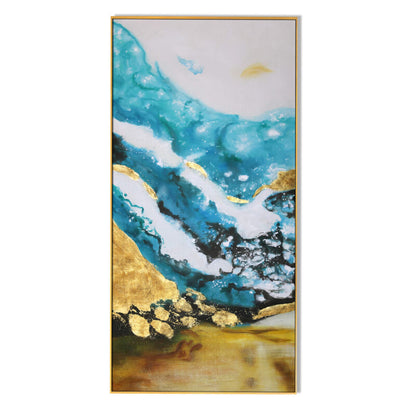 Blue Shape Canvas Framed Acrylic Paint Hand Paintings | 35 x 70 inches