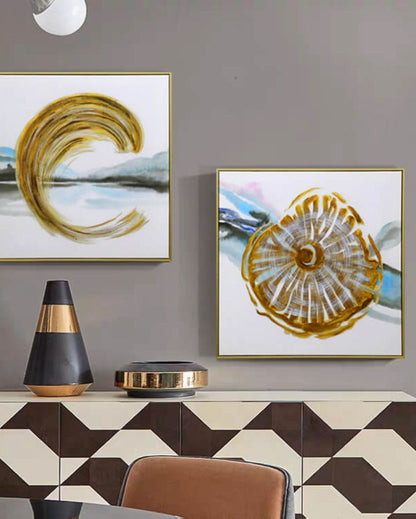 Gold Leaf Toned & White Abstract Canvas Wall Art | 24 x 31 inches | Set Of 2
