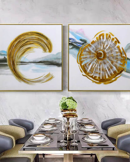 Gold Leaf Toned & White Abstract Canvas Wall Art | 24 x 31 inches | Set Of 2