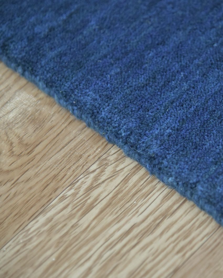Navy Blue Wool Arizona Hand Woven Carpet | 5x3 ft