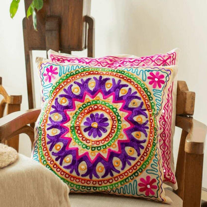 Mandala Aari Embroidery Cushion Covers | Set Of 2 | 16 x 16 inches