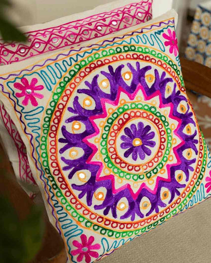 Mandala Aari Embroidery Cushion Covers | Set Of 2 | 16 x 16 inches