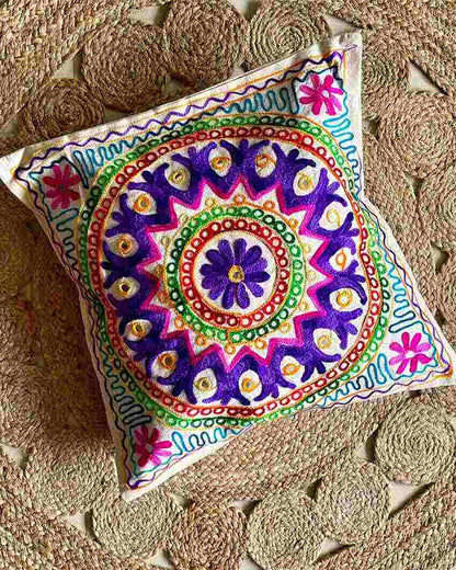 Mandala Aari Embroidery Cushion Covers | Set Of 2 | 16 x 16 inches