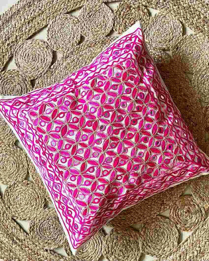 Pink Shades Aari Embroidery Cushion Covers | Set Of 2 | 16 x 16 inches